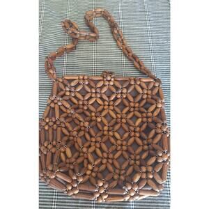 Boho brown-beaded lined shoulder bag- beautiful wood beads- handmade new purse